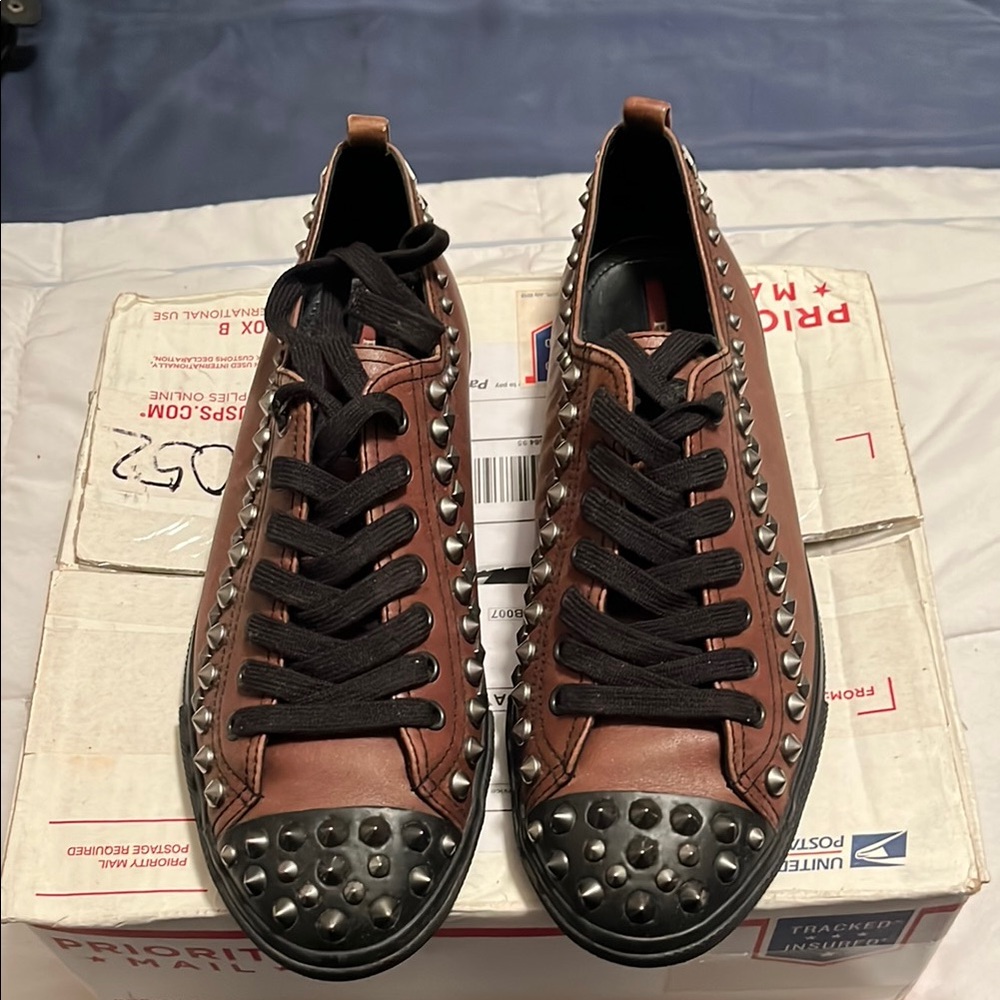 Prada Brown and Black Studded Sneakers